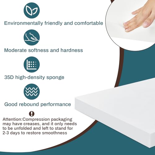 Frienda 1 Pack 3" x 20" x 20" Upholstery High Density Craft Foam, White - size: 3" x 20" x 20"