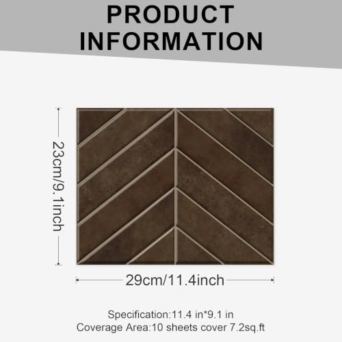 10 Sheets Thicker Design Peel and Stick Backsplash, 3D Self Adhesive Peel and Stick Wall Tile Backsplash for Kitchen, Bathroom, 11.4"x9.1", Dark Browm - color: Dark Brown