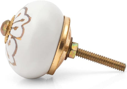 Craft Trade Decorative Ceramic Cabinet & Drawer Knobs – Kitchen Cabinet Hardware, Wardrobe, Cupboard & Dresser Pull Handles – Handmade Furniture Knobs (Off White, Set of 12) - color: Gold, style: 12