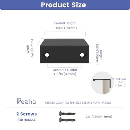 Peaha 25 Pack Kitchen Cabinet Handles 1-5/16" Black Drawer Pulls Edge Pulls - color: Black, size: Hole Centers:1-5/16in(33mm)