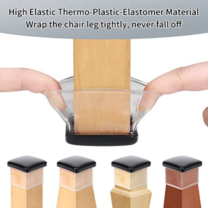 Ezprotekt 24 Pcs Chair Sliders for Carpet, Square Chair Glides for Carpet, Carpet Teflon Furniture Sliders Pads, Chair Leg Protectors Caps for Carpet - for Dining Table Chair, Black XL(Fit: 1.5"-2") - size: XL-Clear