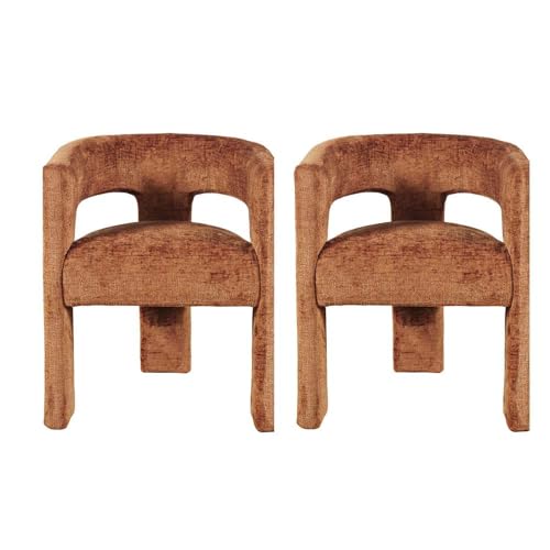 Jofran Gwen Jacquard Upholstered Accent Chair, Modern Luxury Plush Sculptural Armchair for Dining Room or Living Room, Chairs Living Room, Rust, Set of 2 - color: Rust, size: Set of 2