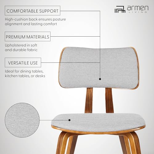 Armen Living Jaguar Mid-Century Dining Chair in Walnut Wood and Gray Fabric - Set of 6 - color: Gray/Walnut, size: Set of 6