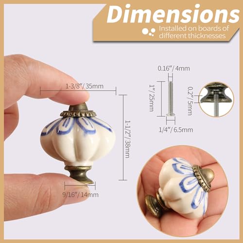 12pcs Ceramic Pumpkin Knobs - Blue Petal - style: Blue Petal