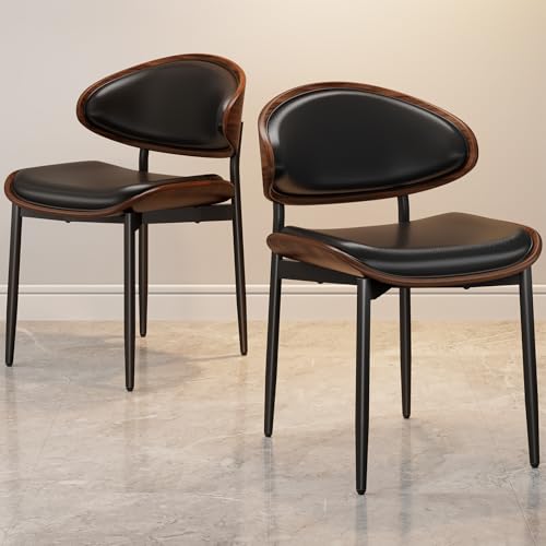 REONEY Dining Chairs Set of 4, Mid-Century Modern Kitchen Chairs, Black - color: Black Pu