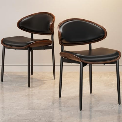 REONEY Dining Chairs Set of 4, Mid-Century Modern Kitchen Chairs, Black - color: Black Pu