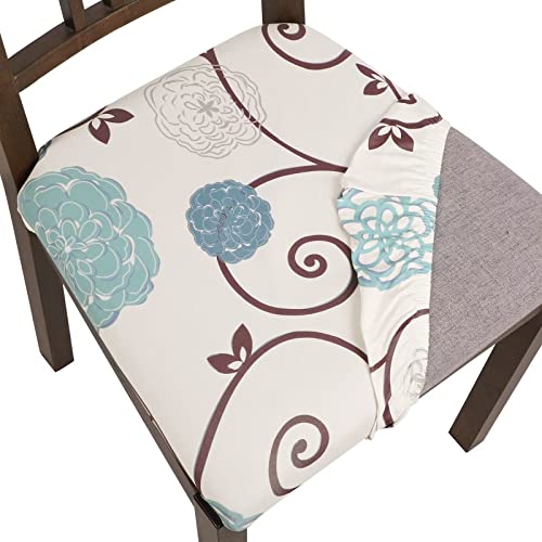 SearchI Seat Covers for Dining Room Chairs Stretch Printed Chair Seat Covers Set of 4, Removable Washable Upholstered Chair Seat Protector Cushion Slipcovers for Kitchen, Office(Ball Flower) - color: Ball Flower