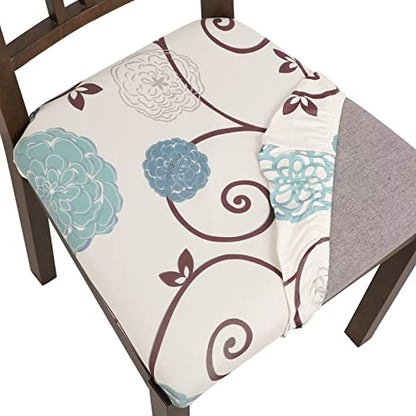 SearchI Seat Covers for Dining Room Chairs Stretch Printed Chair Seat Covers Set of 4, Removable Washable Upholstered Chair Seat Protector Cushion Slipcovers for Kitchen, Office(Ball Flower) - color: Ball Flower