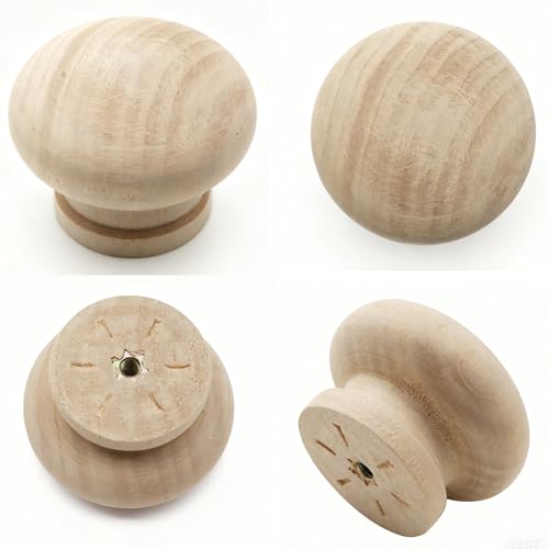 2Pcs Wooden Cabinet Knobs, 1.77" Wood Dresser Knobs Kitchen Cabinet Knobs Modern Round Knob for Furniture Dresser Cupboard Drawer Closet Door (Wood Unfinished) - color: Unfinished Wood