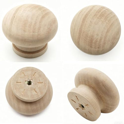 2Pcs Wooden Cabinet Knobs, 1.77" Wood Dresser Knobs Kitchen Cabinet Knobs Modern Round Knob for Furniture Dresser Cupboard Drawer Closet Door (Wood Unfinished) - color: Unfinished Wood