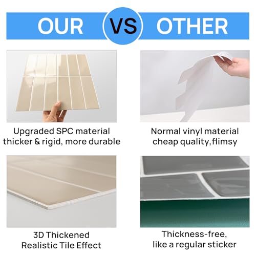 Peel and Stick Tile，New Upgrade Thicker Design Self Adhesive 12" x 12" Large Premium Peel and Stick Backsplash for Kitchen (Beige). - color: Beige