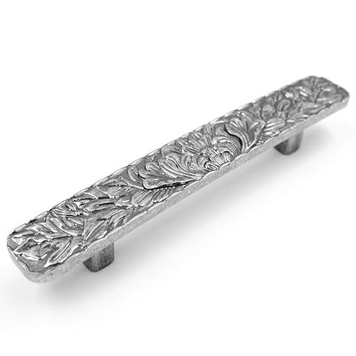 JETLAND Bridged Drawer Cabinet Pulls, 6-Pack Aged Silver 3" Hole Centers, Antique Peony Solid Cast, TG0115OS076 - color: Aged Silver, size: 3 Inch Hole Centers