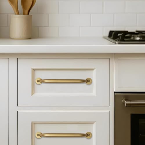 10 Pack 3-3/4 inch Hole Center Brushed Gold Pulls - Heavy Duty Solid Drawer Matte Gold Hardware Handles Kitchen Vanity Bathroom Handles - color: Gold, size: 3-3/4"(96mm) Hole Center