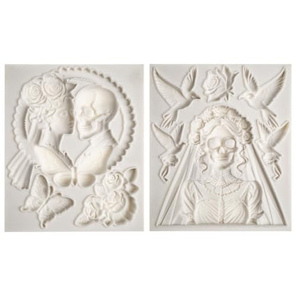 Skeleton Bride and Groom Clay Molds for Crafts - color: Skull Couple