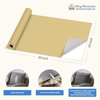 KING MOUNTAIN Canvas Repair Patch 16×30 Inch Self-Adhesive Waterproof Fabric Patch for Sofas, Tents, Furniture,Tote Bags, Car Seats (Beige-1) - color: Beige-1, size: Canvas-16"W×30"L