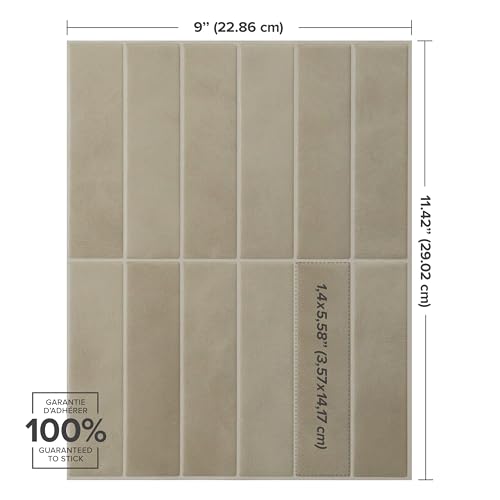 Smart Tiles Peel and Stick backsplash, Stacked Taupe Beige, 11.43"x9" - color: Taupe Beige