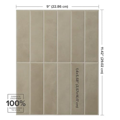 Smart Tiles Peel and Stick backsplash, Stacked Taupe Beige, 11.43"x9" - color: Taupe Beige