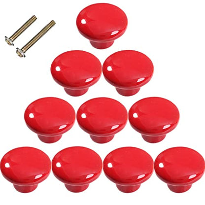 1.5" Large Mushroom Shape Glossy Ceramic Cabinet Knobs, 10Pcs Round Shape Cute Ceramic Drawer Knobs Kids Child Pulls Handles for Dressers Cupboard Wardrobe Dia. 1.5inch (Red, Dia. 1.5") - color: Red