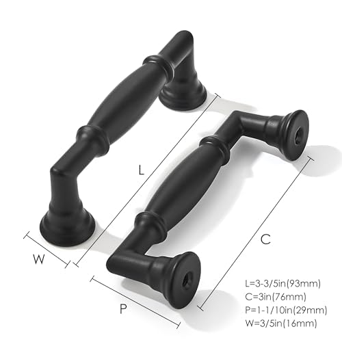 khtumeware 10 Pack 3 Inch(76mm) Matte Black Cabinet Pulls Heavy Duty Solid Cabinet Handles Kitchen Cabinet Hardware for Cupboard Drawer Handles - color: Matte Black, size: 3"(76mm)Hole Center