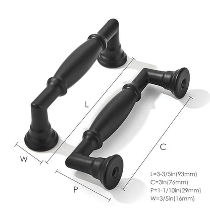 khtumeware 10 Pack 3 Inch(76mm) Matte Black Cabinet Pulls Heavy Duty Solid Cabinet Handles Kitchen Cabinet Hardware for Cupboard Drawer Handles - color: Matte Black, size: 3"(76mm)Hole Center