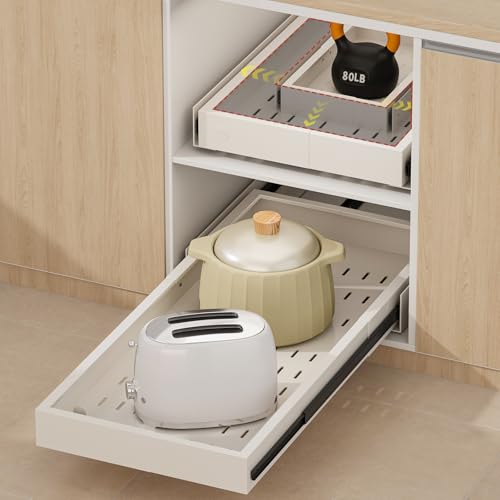 Fokyfok Pull out Cabinet Organizer,11"-17"W,25"-32"D,Expandable,Adhesive - color: White, size: (11"W-17"W)X(25"D-32"D)