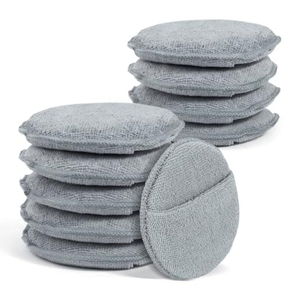 10PCS Wax Applicator Pads, Microfiber Polished and Waxed Sponge with Finger Pocket, Round Foam Car Wax Applicator Pad, Universal Detailing Sponge Block for Car Cleaning and Polishing (Grey) - color: Gray
