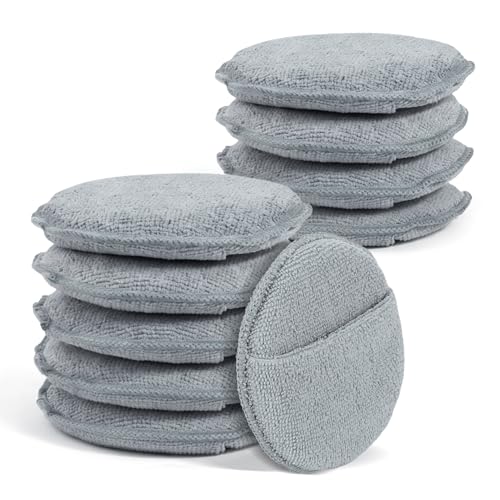 10PCS Wax Applicator Pads, Microfiber Polished and Waxed Sponge with Finger Pocket, Round Foam Car Wax Applicator Pad, Universal Detailing Sponge Block for Car Cleaning and Polishing (Grey) - color: Gray