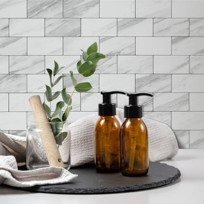 DICOFUN 1 Sheet White Stone Peel and Stick Backsplash Wall Tile, 12"x12" Thick PVC Subway Tile Backsplash for Kitchen and Bathroom - color: White Stone, size: 1 Sheet, 12"x12"x0.12"