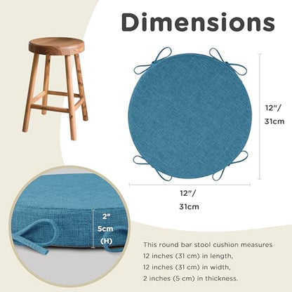 AddGrace Round Bar Stool Cushions with Ties Set of 2 12" Blue - color: Blue