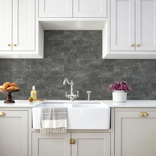 Vamos Tile Peel & Stick Backsplash on Subway Tile,40-Pack 3''x12'',Textured - color: Light Black Slate