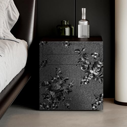 Black Floral Peel and Stick Wallpaper Modern Textured 17.3 x 196.9in - color: Black, size: 17.3" x 196.9"