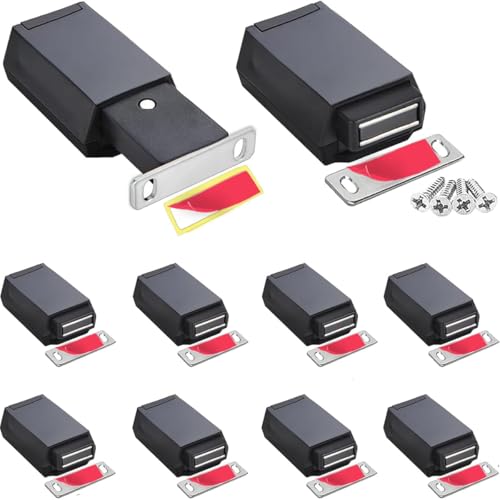 Magnetic Push to Open Cabinet Hardware CBRIVE 10 Pack Heavy Duty Push Latch & Lock for Door Touch Latches and Catch Push Release Drawer Tip on RV Closet Close Pop Out, Black - color: Black, size: 10 Pack-No screwdriver