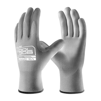 COOLJOB 12/60 Pairs Safety Work Gloves Pack Bulk with Grip PU Coating - color: Grey, size: Large (Pack of 12)