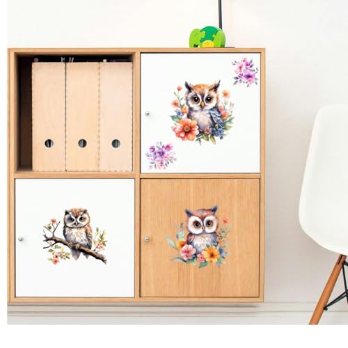 Peacoblue Owl and Flowers Rub On Transfers for Furniture Craft 6"x12" - style: Owl and Flowers