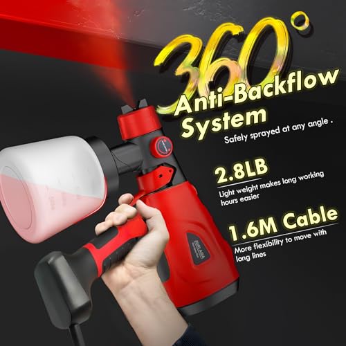 800W Electric HVLP Paint Sprayer, 5 Brass Nozzles, 3 Patterns, 800mL Cup