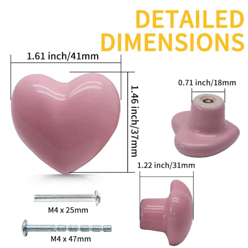 12 Pcs Ceramic Cabinet Knobs, Heart Shaped, Pink - color: Pink, size: 12 Pack
