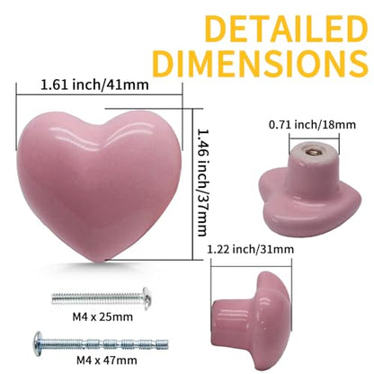 12 Pcs Ceramic Cabinet Knobs, Heart Shaped, Pink - color: Pink, size: 12 Pack