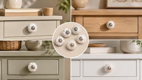 JGARTS 20 Knobs White Hand Painted Ceramic Knobs Cabinet Drawer Pull - color: White