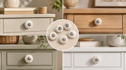 JGARTS 20 Knobs White Hand Painted Ceramic Knobs Cabinet Drawer Pull - color: White