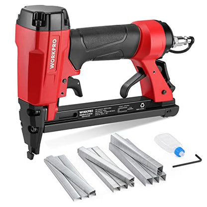 WORKPRO 8016 Pneumatic Staple Gun, 21 Gauge Upholstery Stapler with 1500pcs Staples 1/4" to 5/8", Air-Powered, Rear Exhaust, for Carpentry, Woodworking and DIY Projects - size: 21 Gauge Standard
