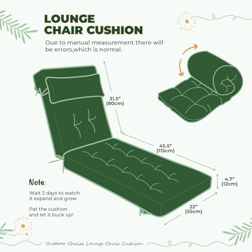 2 Pack 76 x 22 x 4.7" Waterproof Chaise Lounge Chair Cushion Outdoor Green - color: Green, size: 2 Pack