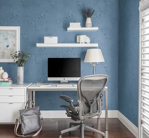 Erfoni Grey Blue Peel and Stick Wallpaper Floral Embossed Contact Paper - color: Blue, size: 17.7" x 197"