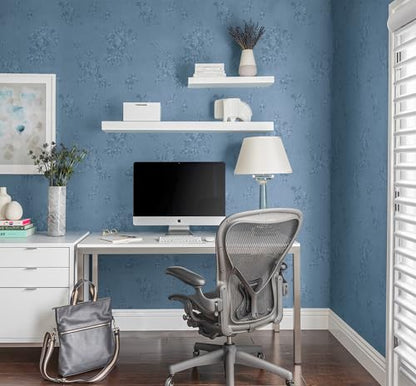Erfoni Grey Blue Peel and Stick Wallpaper Floral Embossed Contact Paper - color: Blue, size: 17.7" x 197"