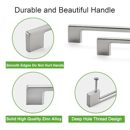 TUNNY 10 Pack Classic Cabinet Handles-5"/128mm Screw Spacing Brushed Nickel Furniture Hardware Handles for Kitchen Cabinets Bedroom Cabinet Pull - color: Brushed Nickel, size: 5"(128mm)Hole Center