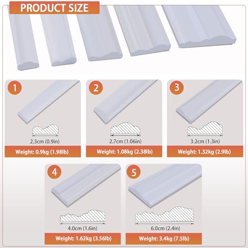 QDYMXUN Peel and Stick Chair Rail Panel Molding, 240''L x 0.9''W Strong Self Adhesive TPE Wall Moulding Trim for Home DIY Decoration (Paintable White) - size: 240''L x 0.9''W