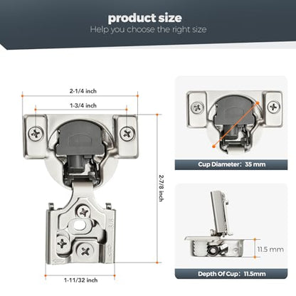 Satin Nickel Cabinet Hinges, 3/8 Inch Overlay, 2 Pack(1 Pairs) - size: 3/8 inch Overlay