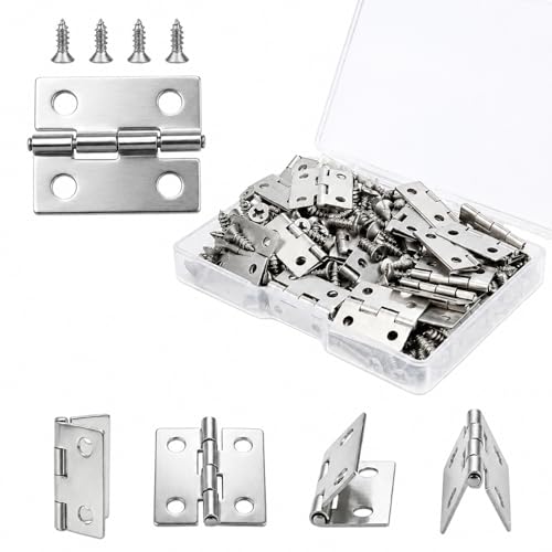 50-Pack 18 x 15mm Silver Mini Hinges, 200 Screws for Jewelry Boxes - color: Silver