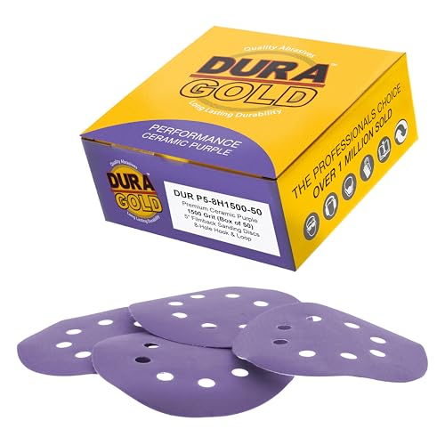 Dura-Gold 1500 Grit 5" Purple Film Ceramic Sanding Discs, Box of 50, 8-Hole - style: 1500 Grit