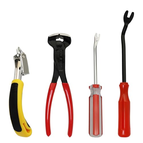 4Pcs Upholstery Staple Nail Remover Tack Puller Tools Set, End Cutting Pliers Staple Remover Tack Puller for Furniture Floor Wall Car Photo Frame