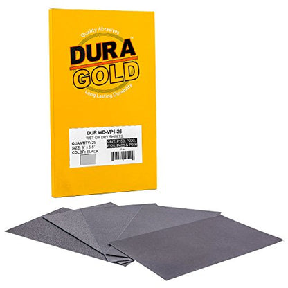 Dura-Gold 5-1/2" x 9" Wet or Dry Sandpaper Sheets, Grits 150, 220, 320, 400 - size: Variety Pack #1